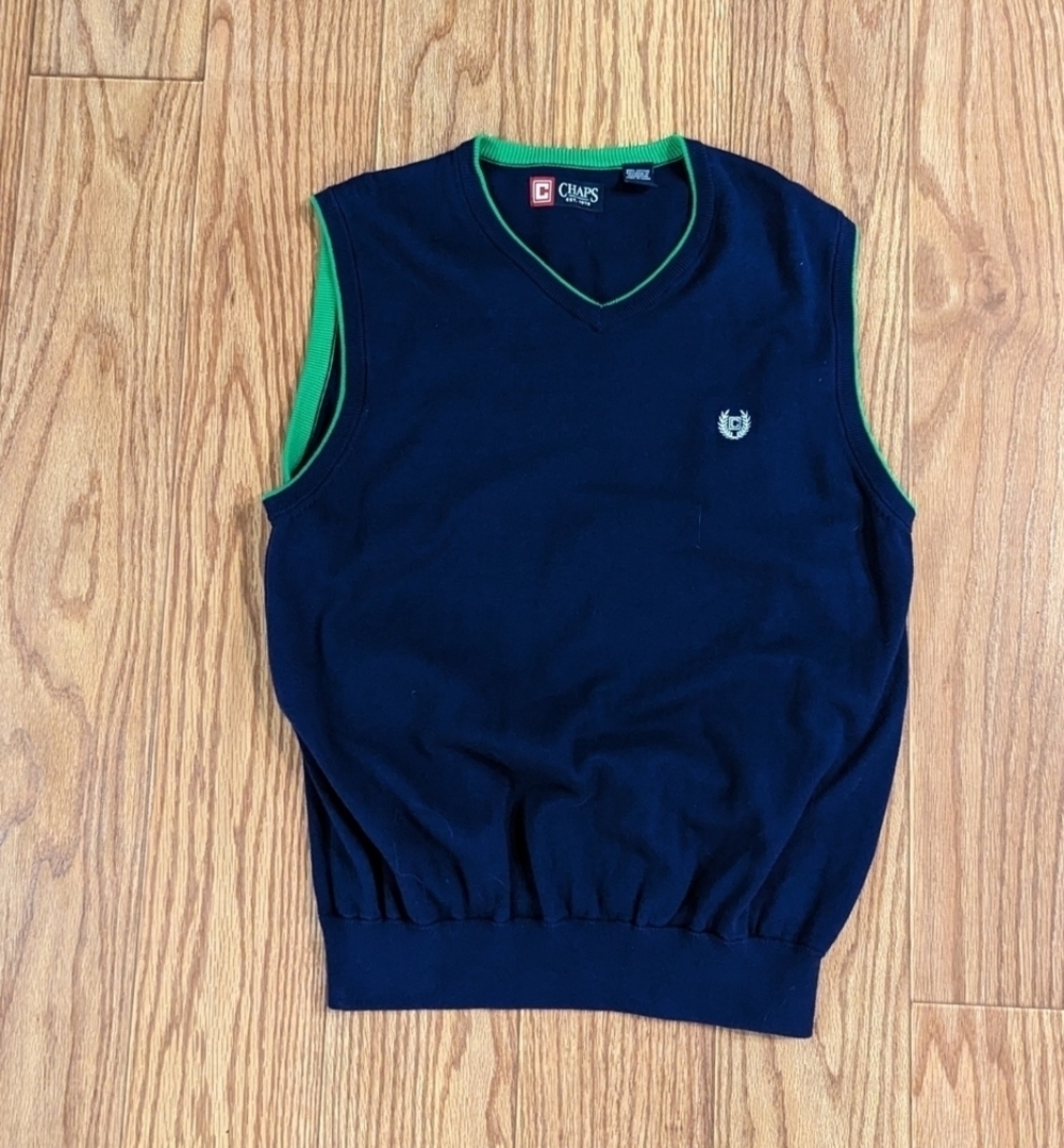 Chaps blue and green sweater vest mens large